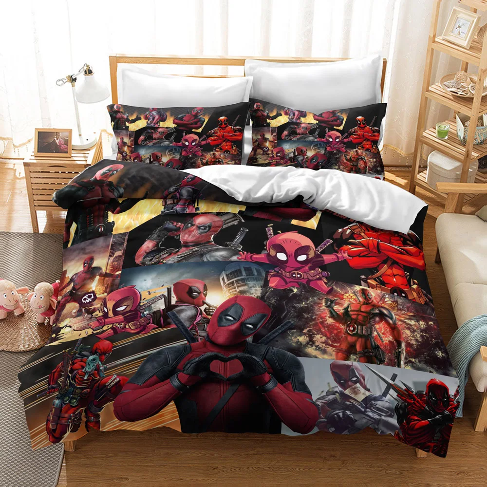 Disney Cartoon Polyester Deadpool Bedding Set Bed Duvet Cover Set Bedclothes Christmas Birthday Boy Baby Gift