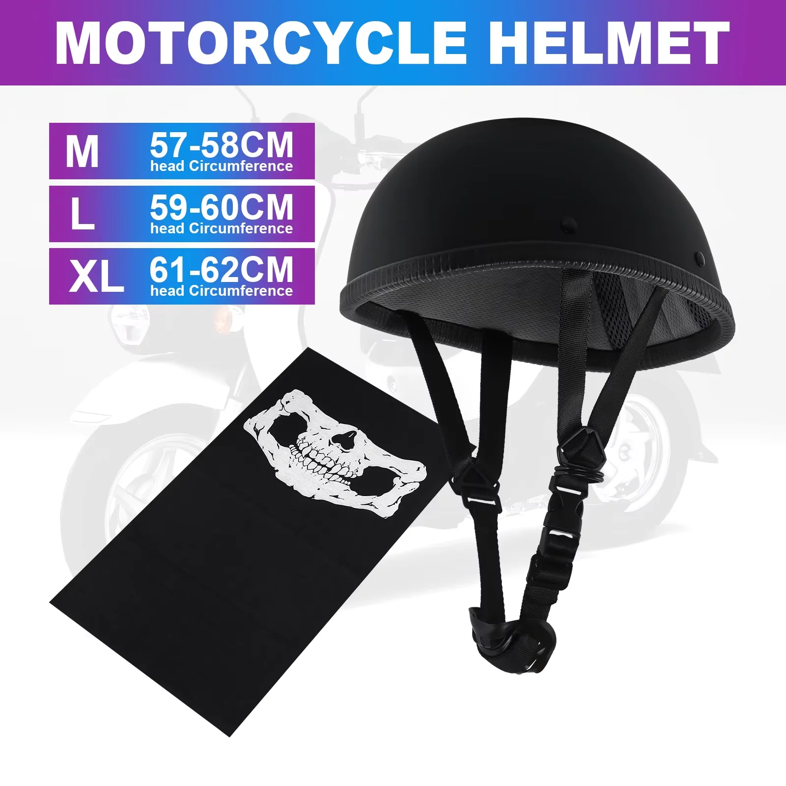 

Мотошлем-полумаска в винтажном стиле для кафе-рейсеров, скутеров и круизеров, DOT, ABS, матовый черный, размеры M, L, XL