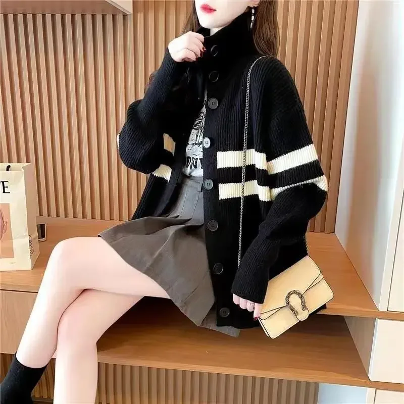Version Loose and Lazy Thread Jacket Women Small Niche High Neck Sweater Women's Cardigan