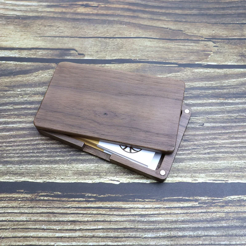 

Natural Wood Business Card Holder Pocket Slim Business Card Credit Black Walnut Color Business Magnetic Card Case