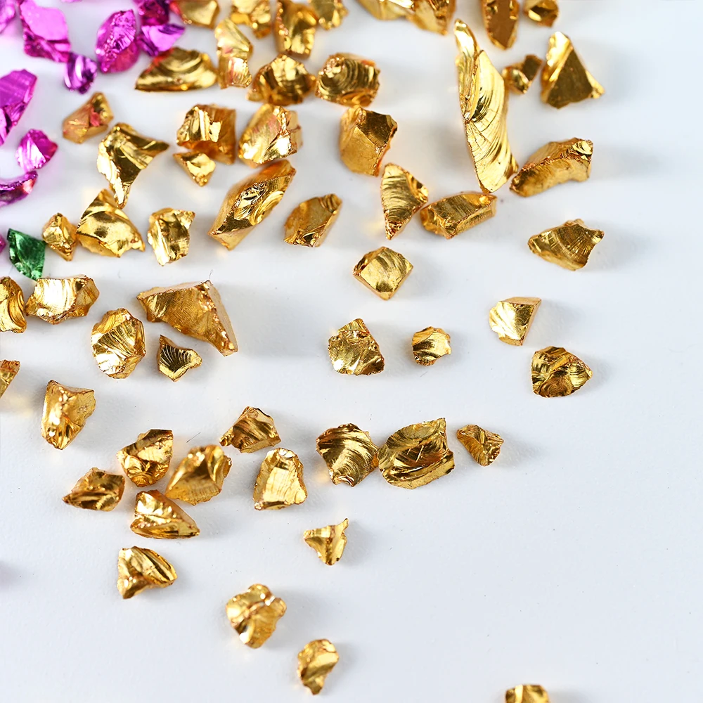 50 g/worek fałszywe złoty kamień płatki metalizowane szklane kulki nieregularne Nail Art zgniecione Craft DIY forma do tworzenia biżuterii wypełnienie dekoracji