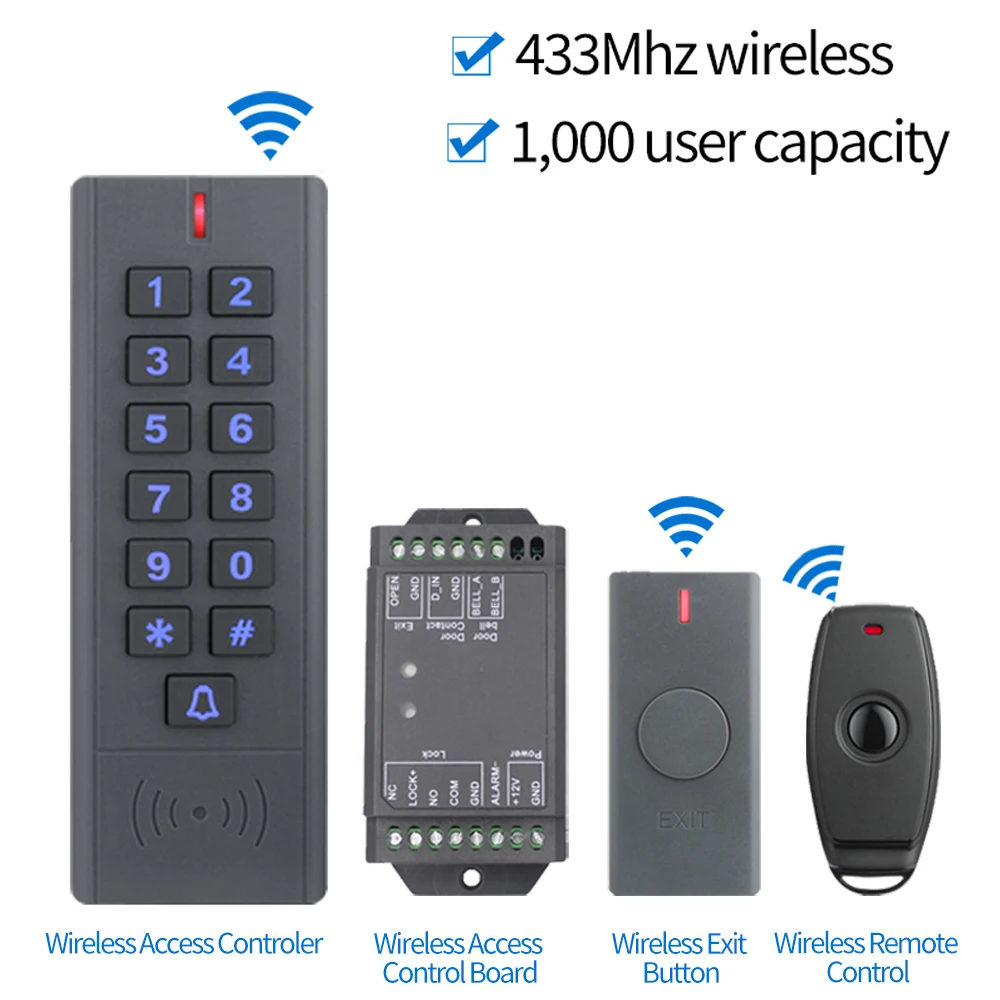 

433M Wireless Door Access Control System Kit Remote Control Open Lock 125Khz RFID Proximity Reader Easy Installation Waterproof