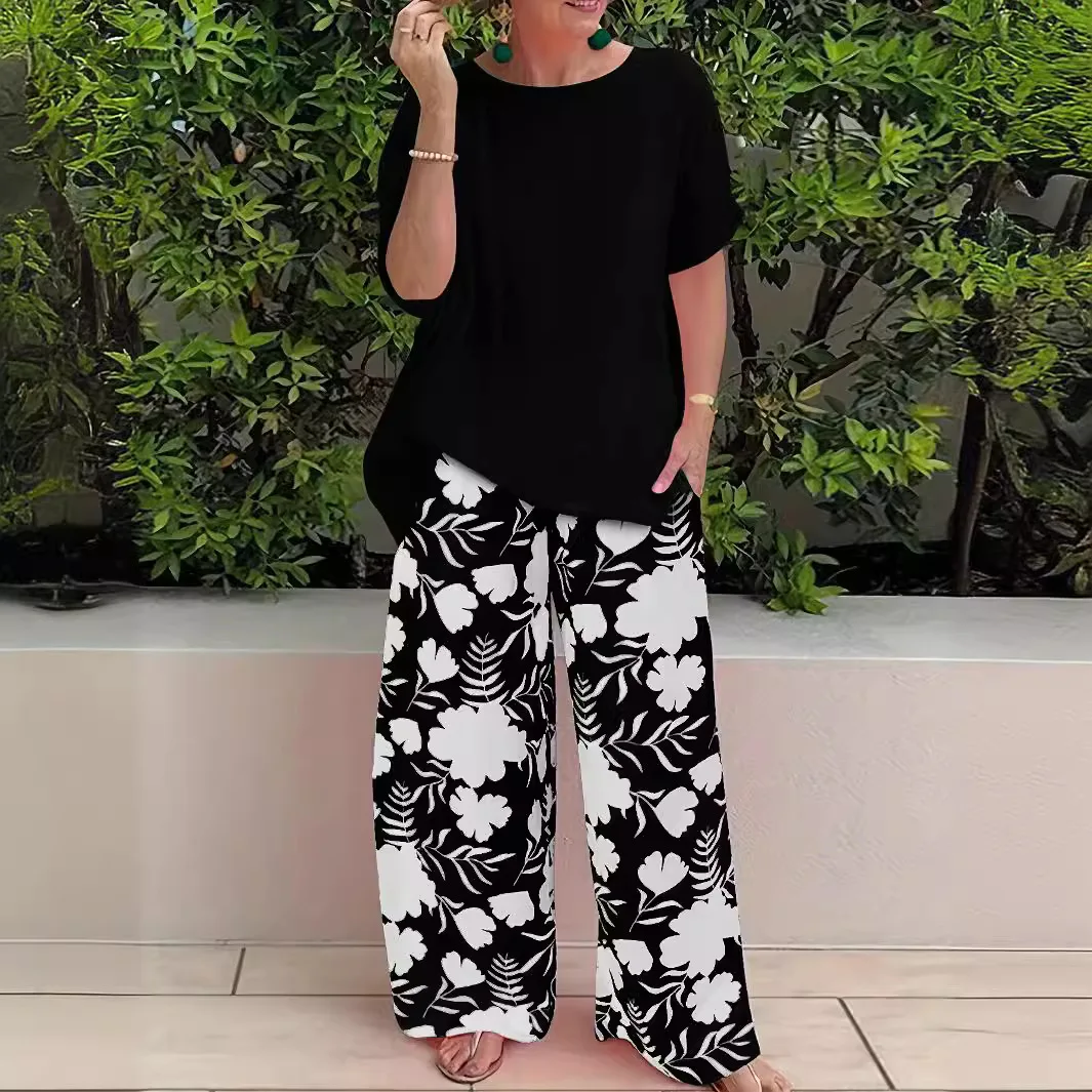 Eleganti top larghi e pantaloni da donna 2024 camicetta Casual allentata tinta unita pantaloni a gamba larga set da 2 pezzi completo da donna estivo