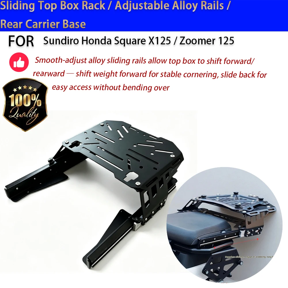 For Honda Square X125 Sliding Top Box Rack Adjustable Alloy Rails Quick Release No-Drill Accesorios Moto