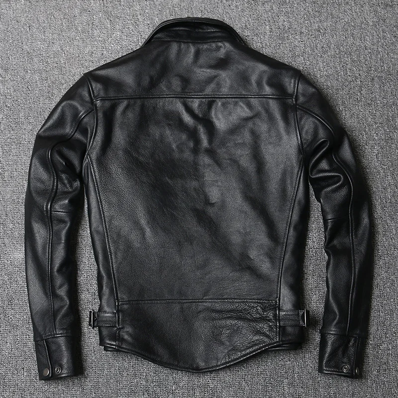 YR!Free shipping.Wholesales.derme men black slim cow leather jacket.natural quality genuine coat.biker outwear