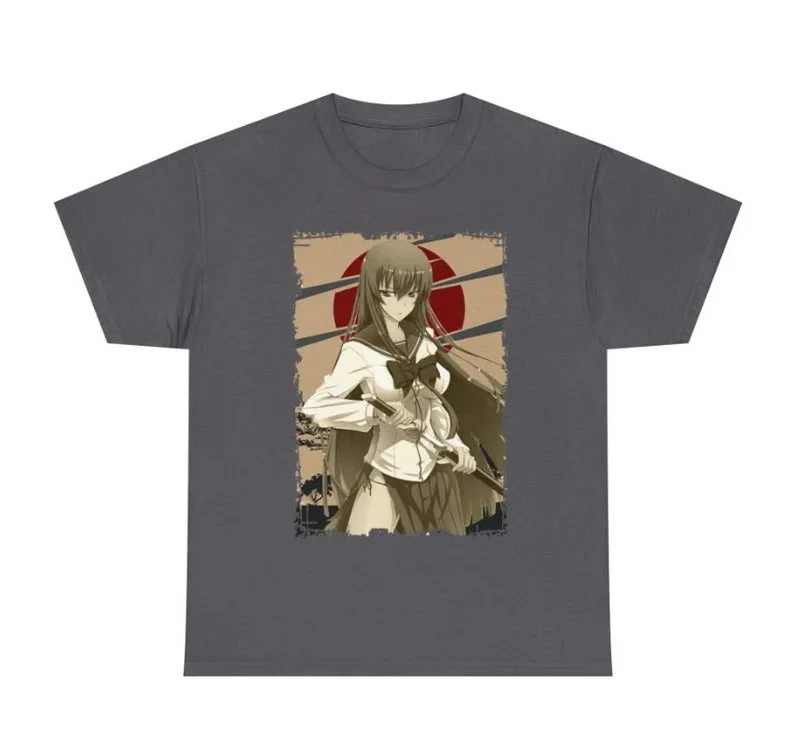 เสื้อยืดอนิเมะ Unisex Highschool of the Dead Saeko Busujima สำหรับผู้หญิงและผู้ชาย ทรงหลวม ระบายอากาศได้ดี เหมาะสำหรับฤดูร้อน