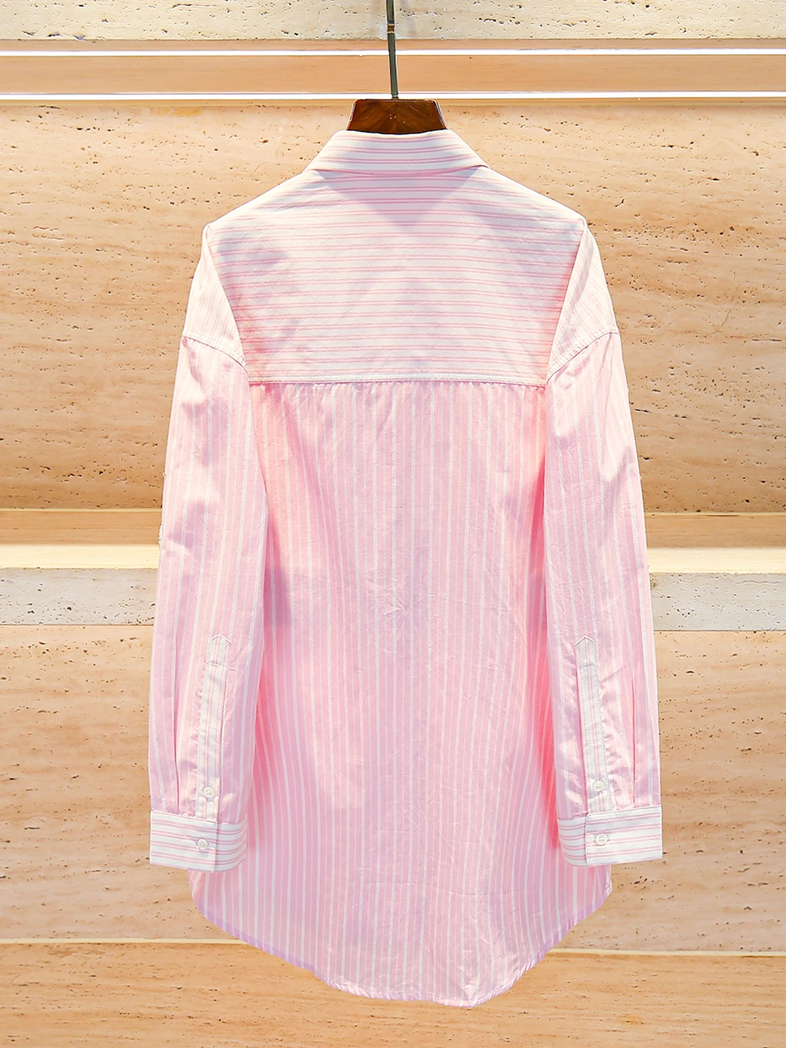 

M Home Nan You High End Women's Summer Sweet Soft Sle Hollow out Beaded Striped irt Top Polyester Fiber Long Sve