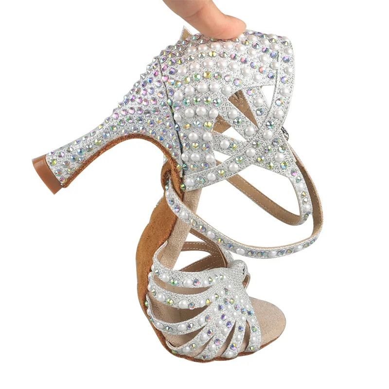 Venus Lure ผู้หญิงประกาย Glitter ส้นที่กําหนดเอง Diamante Latin รองเท้าส้นรองเท้า Salsa รองเท้าเต้นรําบอลรูมสําหรับสตรี