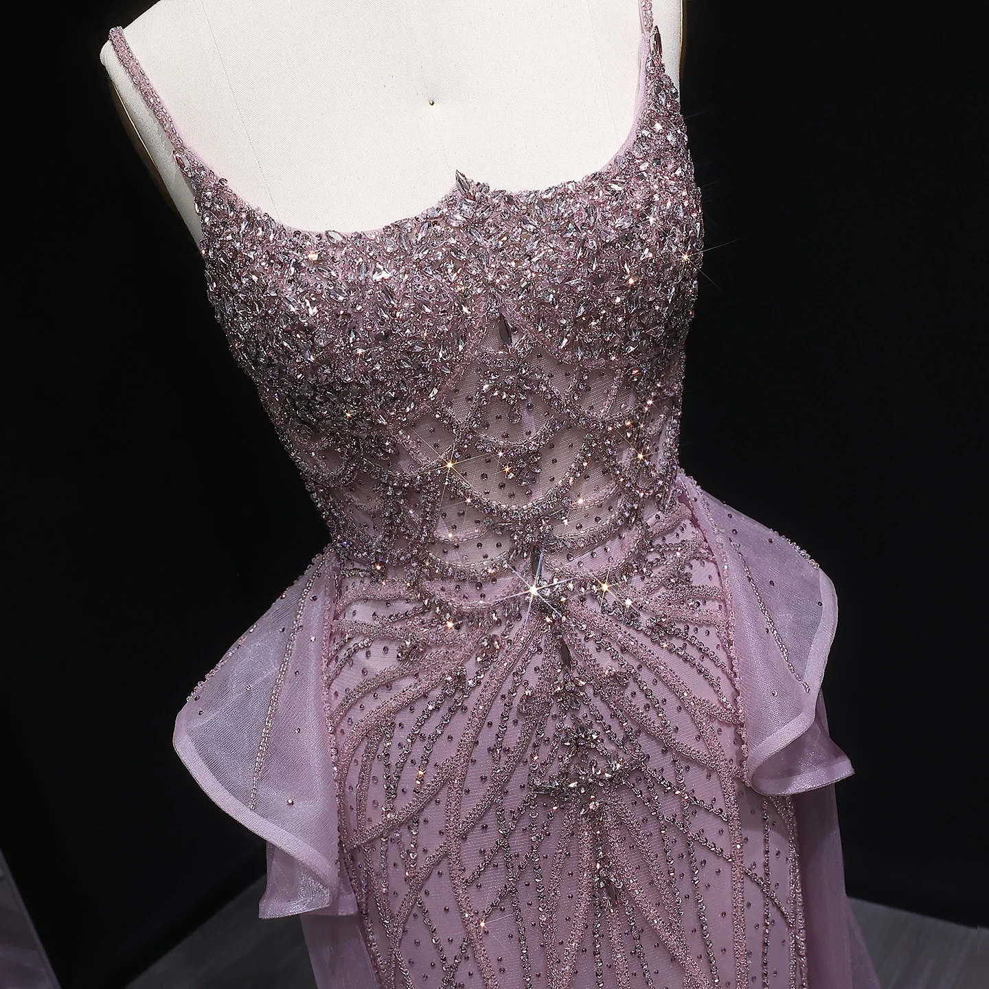 شارون سعيد دبي فستان سهرة حورية البحر الوردي مع تنورة كشكشة سباغيتي للنساء فستان حفلات الزفاف SS026 مخصص