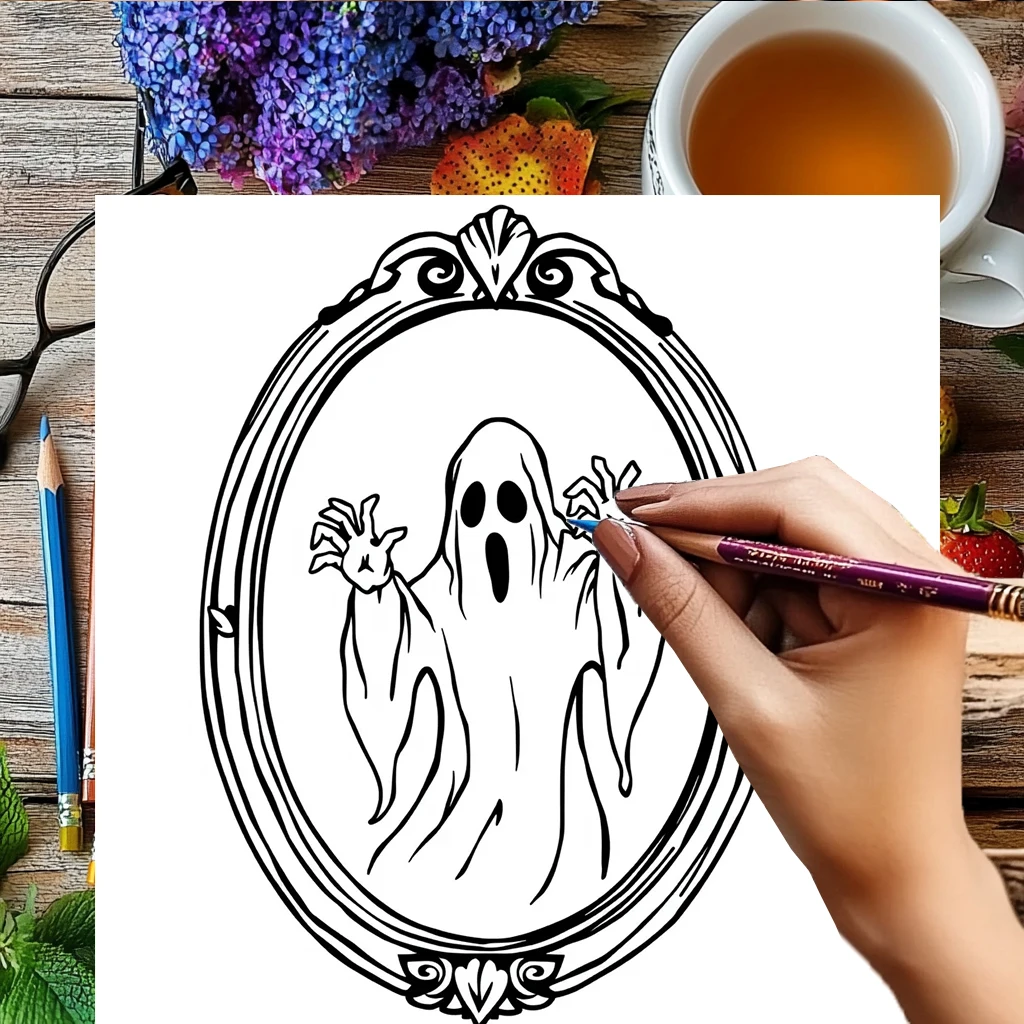 大人向けハロウィーンゴースト塗り絵 |   28ページの塗り絵、クリスマスや感謝祭のための画材
