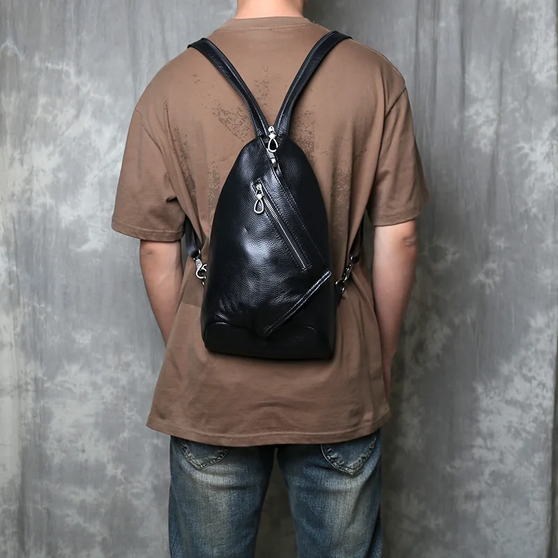 Leather Casual Chest Bag For Men Multifunctional With A Layered Leather Cover Suitable For Both Single And Double Shoulders