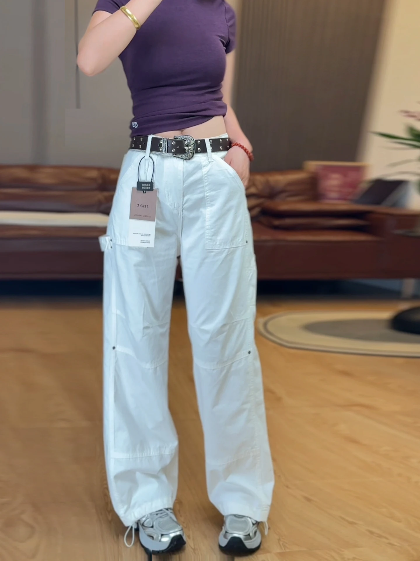 

Белые американские пряные девушки, рабочая одежда, широкие брюки, женские летние тонкие спортивные повседневные брюки с высокой талией