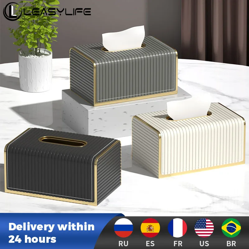 Light Luxury Tissue Box Cover,PU Leather Rectangular Tissue Box Holder,Organizer for Bathroom Vanity Countertop, Home,Hotel,Off