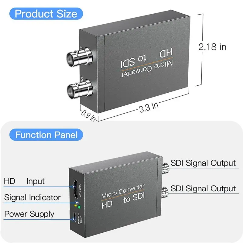AA60--Compatible To SDI Converter Audio Embedder 2 Way SDI Converter Adapter For Camera Home Theater