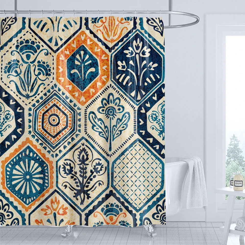 Bathroom Art Bohemian style Shower Curtain Medieval Minimalist Art Boho Polyester Fabric Bath Curtain 180x180CM with 12 Hooks