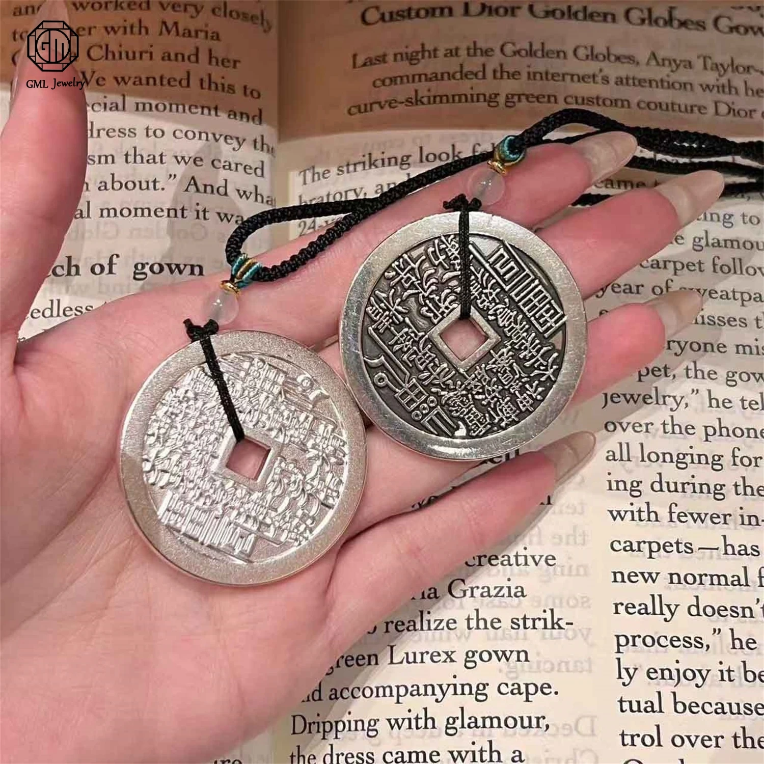 Vintage Mountain Ghost Coin Eight Trigrams Amulet Long Chain Necklace Zodiac Year Protection Pendant Jewelry Gift