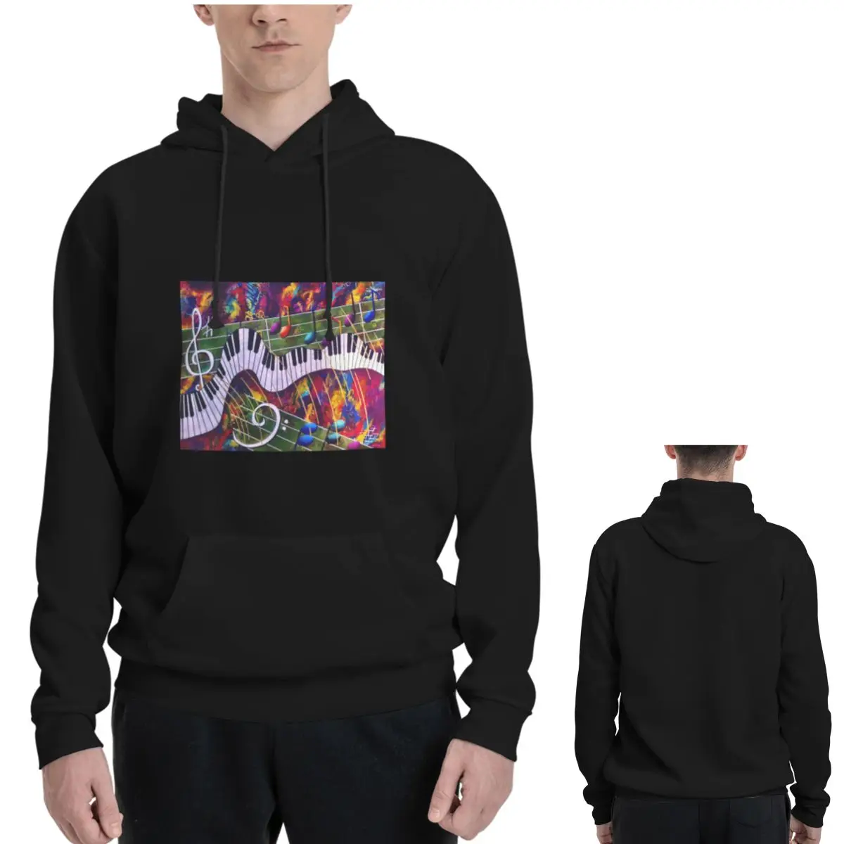 Music Note And Piano Key Ink Splash Hoodies Men Women Casual Pullover Sweatshirt Hip Hop Long Sleeve Hooded Autumn Winter