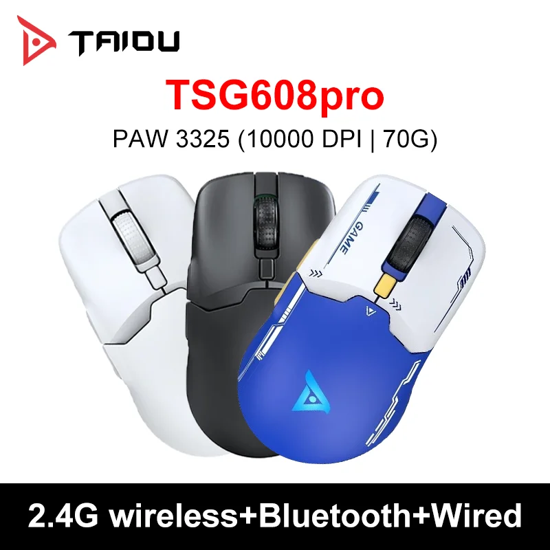 

TAIDU TSG608 PRO Wireless Gaming Bluetooth Mouse Computer USB Portable Super Light White Mouses Black Cool RGB Lighting Effects