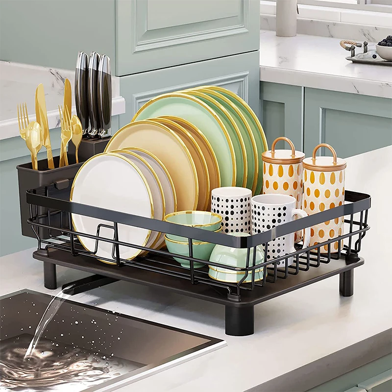 Dish Drying Rack with Drainboard dish storage racks with Removable Utensil Holder and Knife Slots dish  for kitchen sink drainer