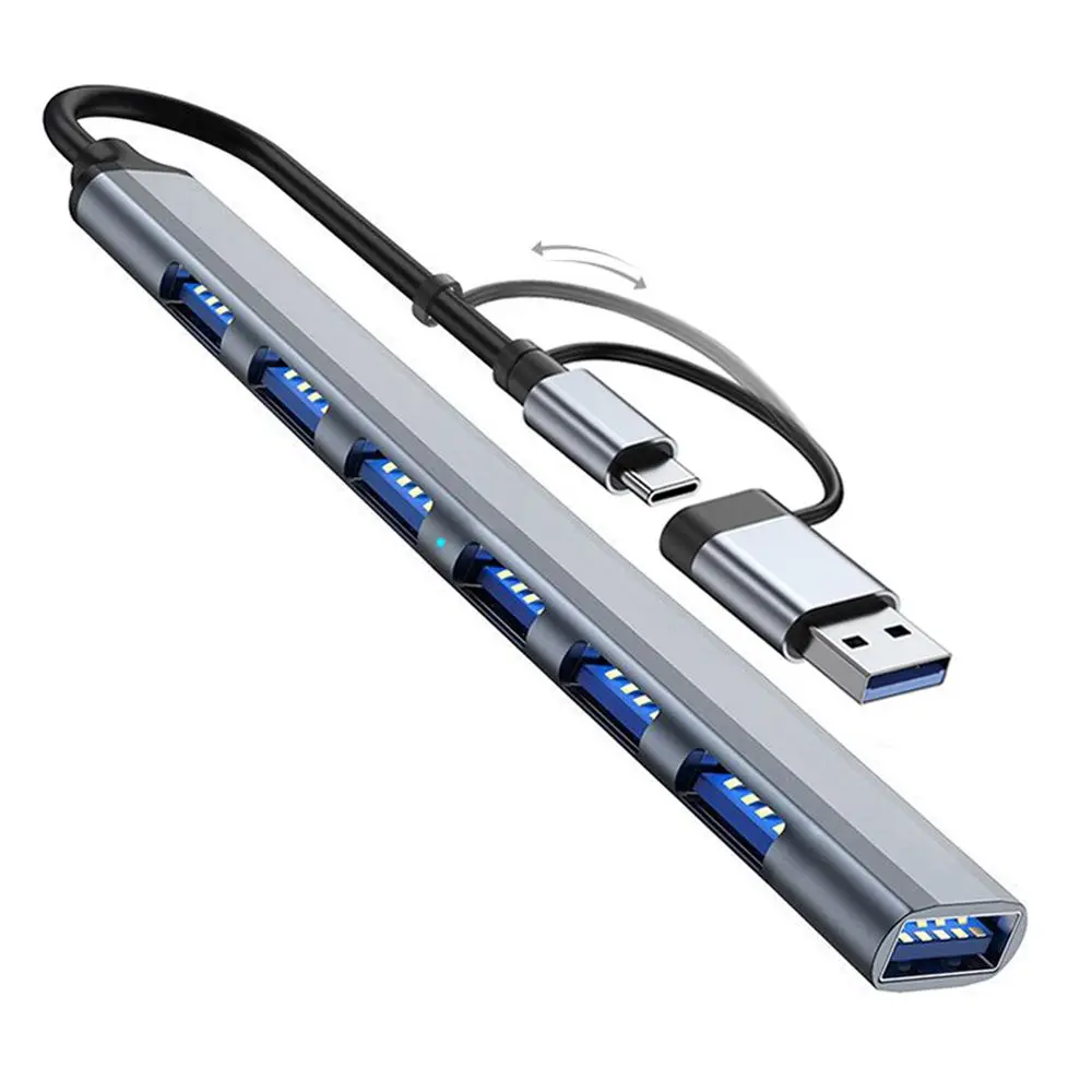 Aluminium Alloy Laptop High Speed OTG Adapter Data Transmission USB 3.0 Expander 7 Ports Docking Station Type-C HUB