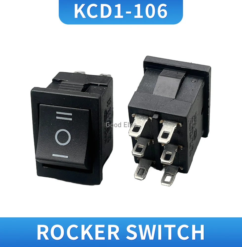 5PCS KCD2 203 6P black three position toggle switch  6A/250VAC 10A/125VAC (on / off / on) rocker switch 1011