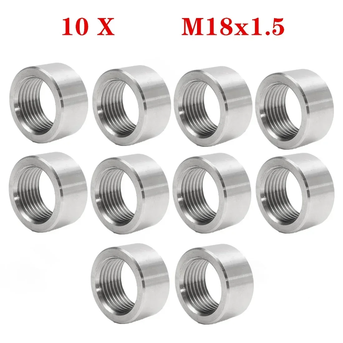 10X 304 Stainless Steel M18x1.5 Exhaust Weld-On Nut For Lambda Boss O2 Oxygen Sensor