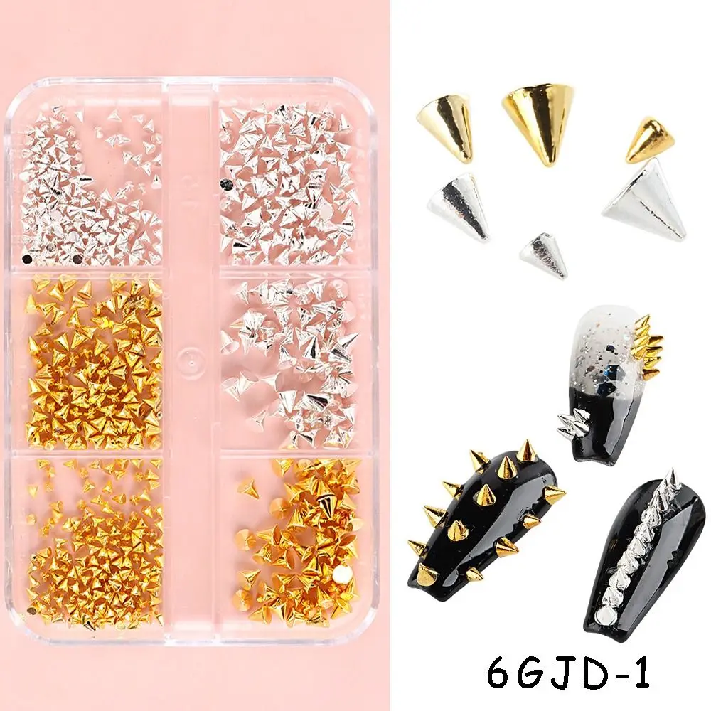 Około 150 sztuk/pudło 3D stożek Spike paznokci Rhinestone 1.5-3mm metalowy wisiorek do paznokci DIY złoty srebrny nit zdobienie paznokci projekt paznokci