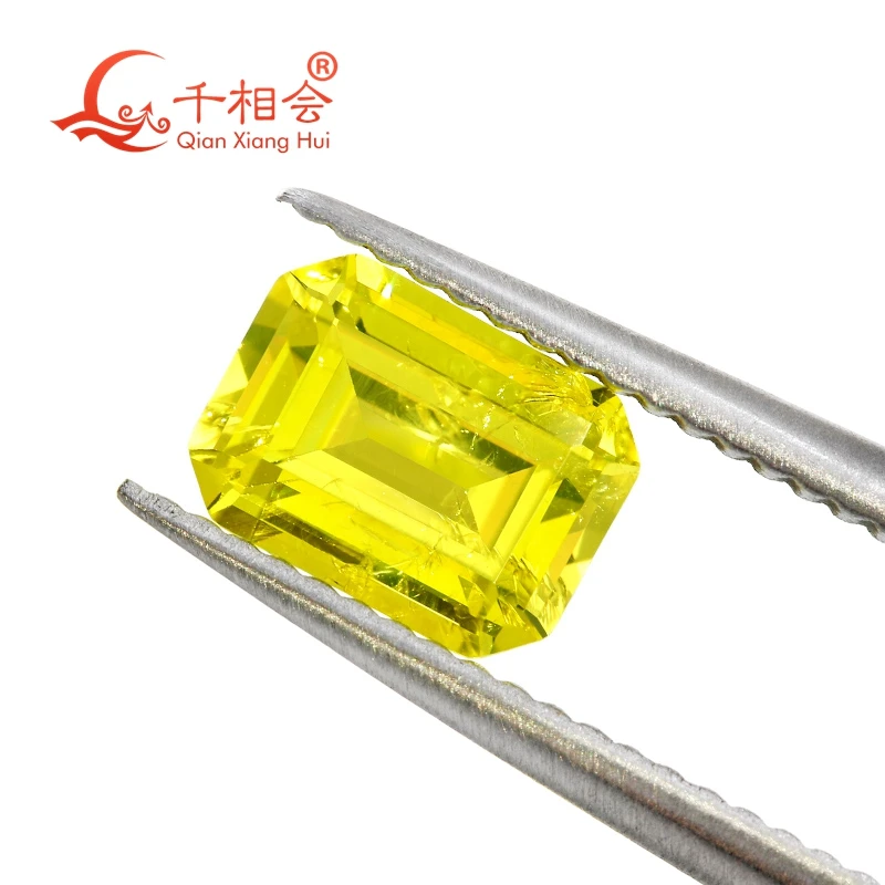 vivid yellow Color Emerald cut Yttrium Lab Grown Aluminum Garnet Gem Stone with Cultivated Tsavorite Inclusions  YAG jewelry
