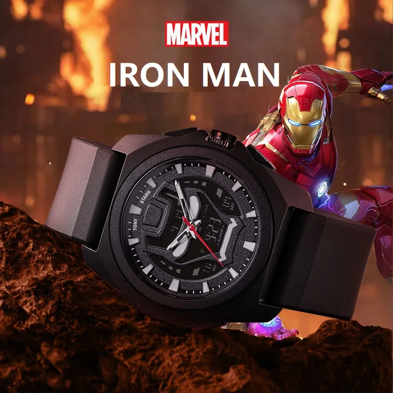 Marvel For Mens Watches Avengers Iron Man Dual Display Chronograph Wristwatch Alarm Clock Repeater Calendar Tony Stark Masculino