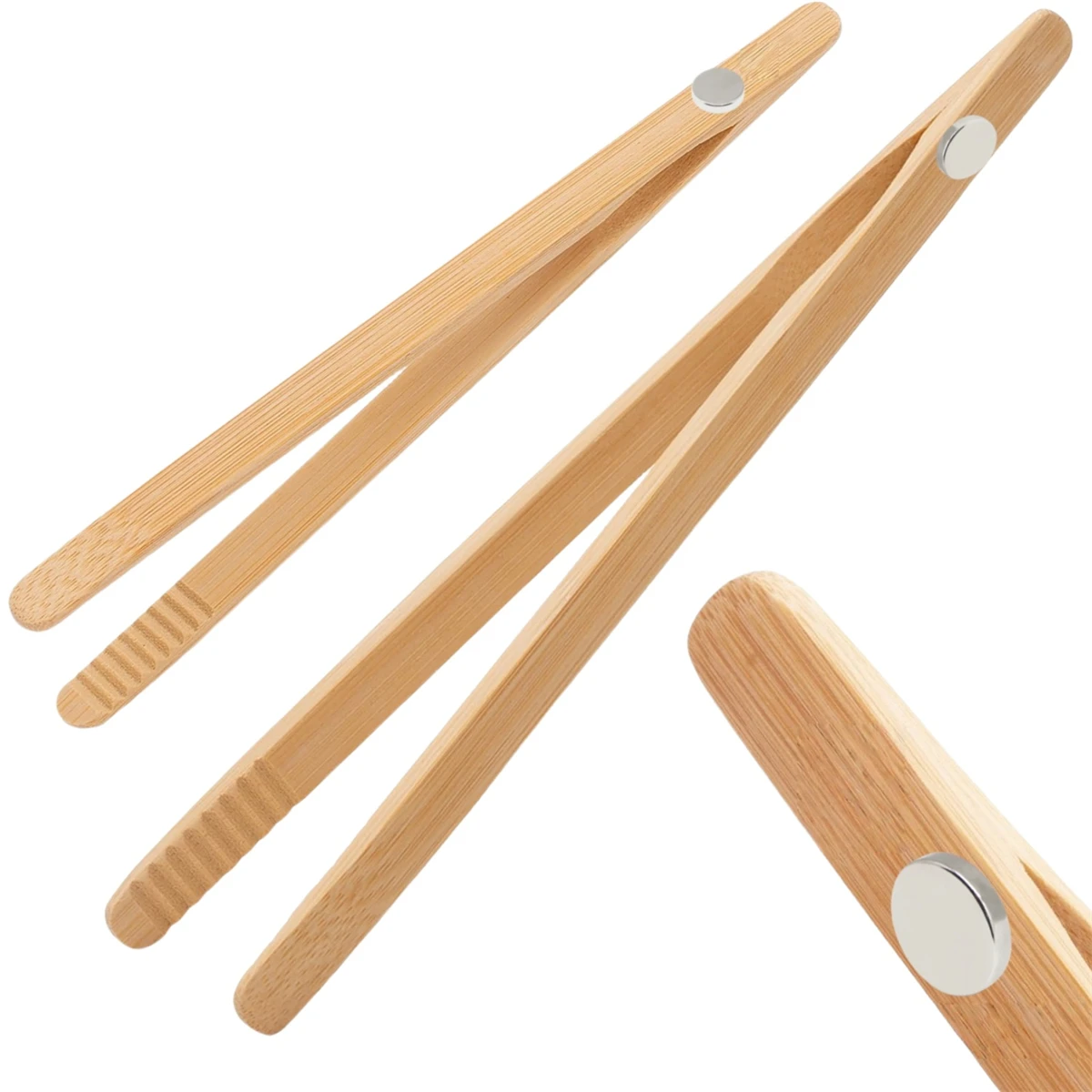 4 Pcs Magnetic Toaster Tongs Wood 7 Inch with Antislip Grip for Bread Fruit Cheese Handling Kitchen Accessories