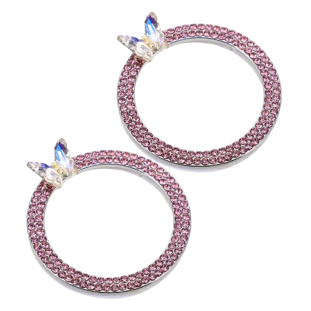 

2pcs Car Engine Start Decoration Ring Sparkling Rhinestone Butterfly Push To Start Button Cover Alloy Glass Diamond Durable