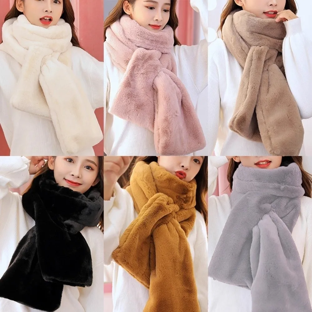

Утолщенный теплый зимний шарф из искусственного меха, мягкий плюшевый морозостойкий протектор для шеи, однотонный ветрозащитный теплый воротник для женщин