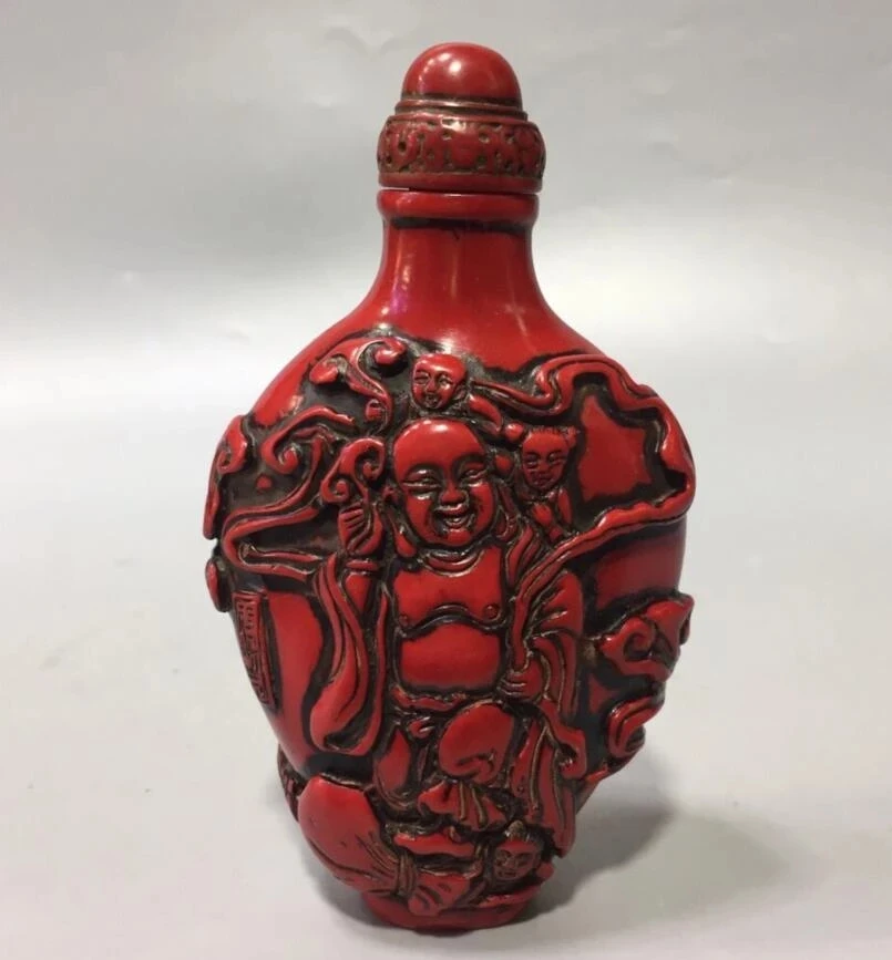 Chinese imitation red coral maitreya Buddha snuff bottle crafts statue