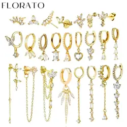 Luxury white crystal zircon earrings 925 sterling silver ear needles Hoop gold earrings For women Fashion Luxury Wedding Jewelry