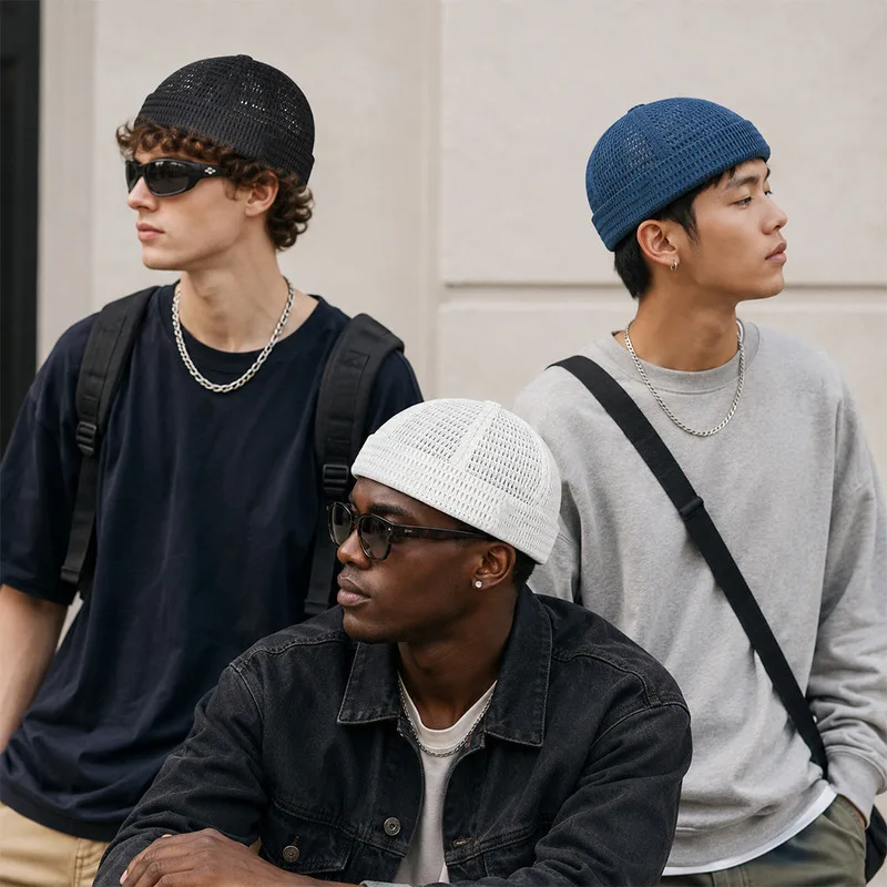 3 Pack Men's Brimless Skull Caps Lightweight Breathable Mesh Hats with Adjustable Clips Semi- Round Top Suitable for fashion man