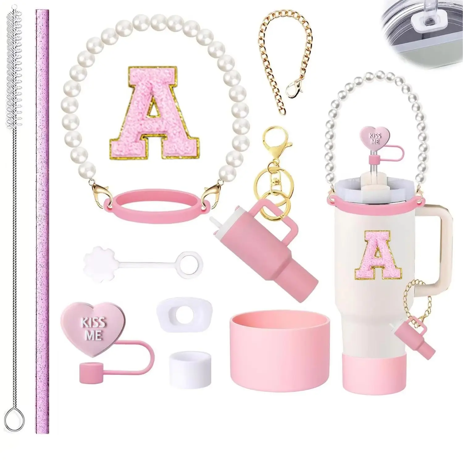 For Stanley Pearl Hand Chain Decorative Accessory Leak-Proof Straw Topper Keychain Small Water Cup Ornament