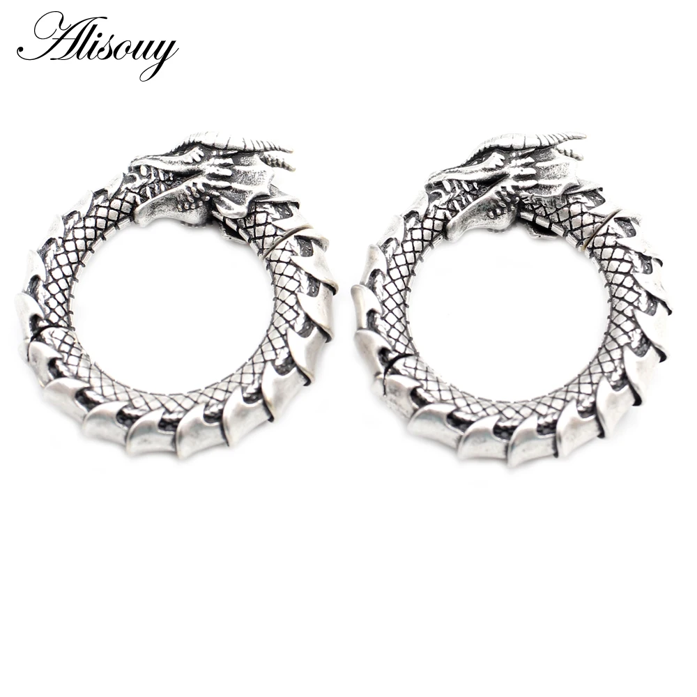 Alisouy 1PC Vintage Copper Dragon Animal Round Circle Ear Weights Expander Stretcher Plugs Gauges Earrings Body Piercing Jewelry view 5