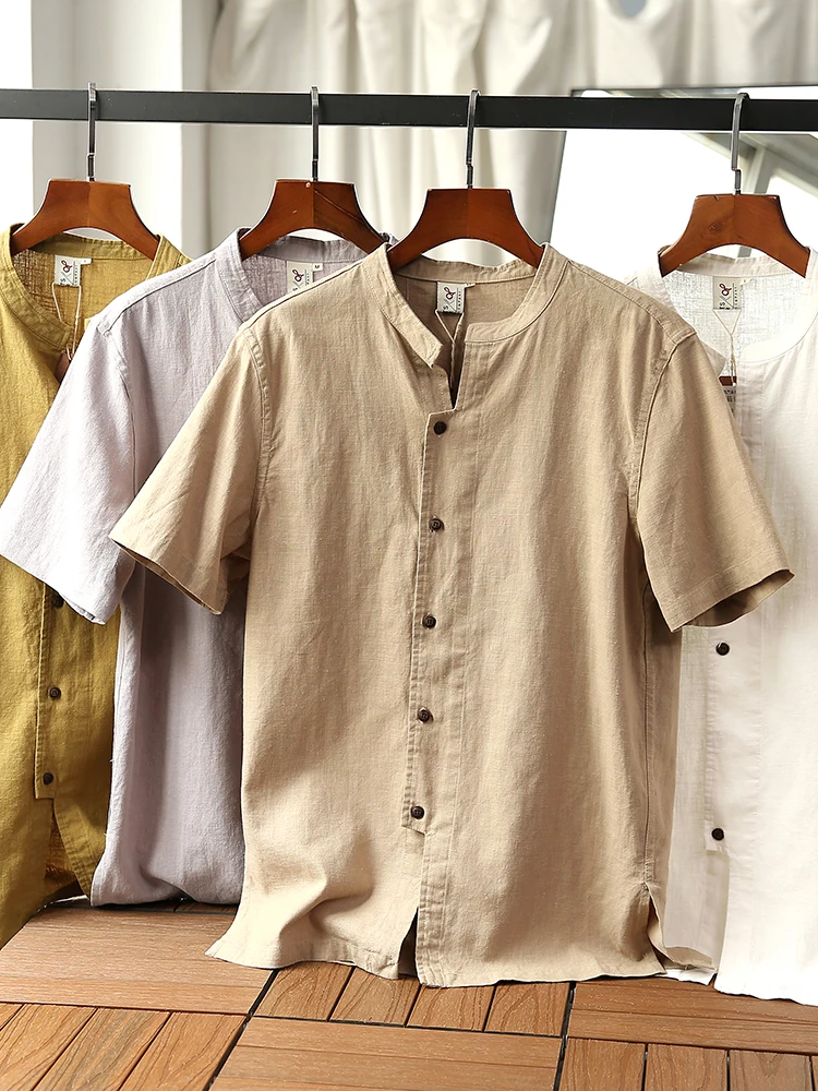 

Retro Sli! 90s Flax Loose Lightweight Breathable Summer Cotton Linen ort Sve T-irt irt for Men