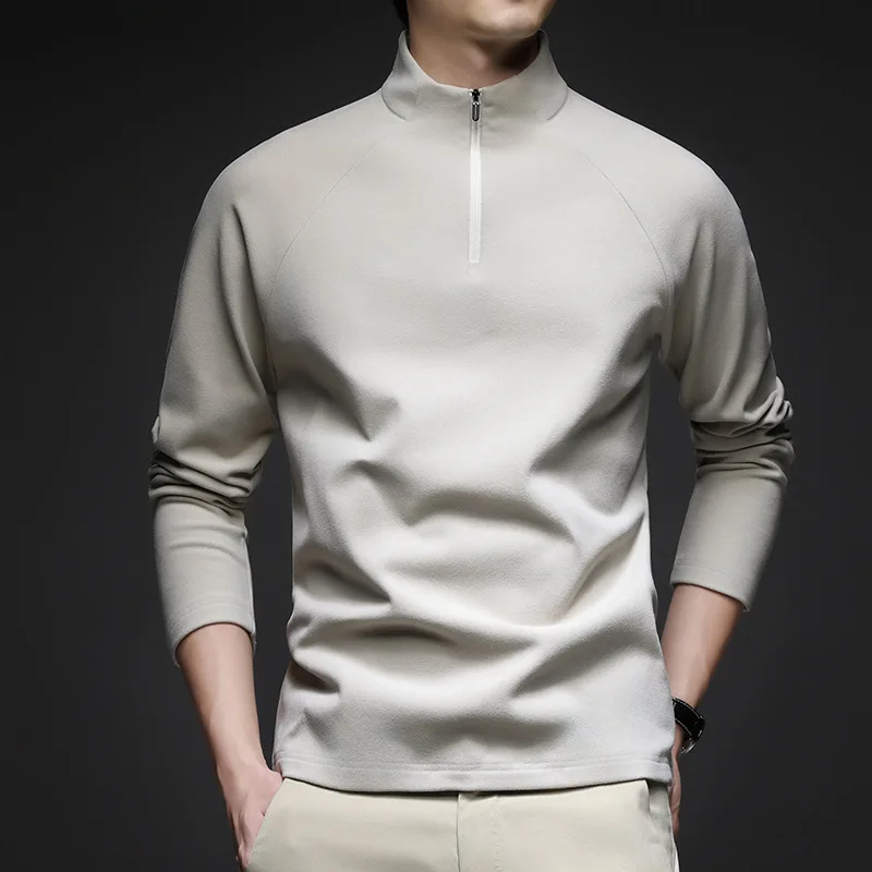 Spring Autumn Men's Half Zipper Sweatshirts Solid Casual Stand Collar Casual Pullover Male Long Sleeve Slim Pull On Hoodie Tops