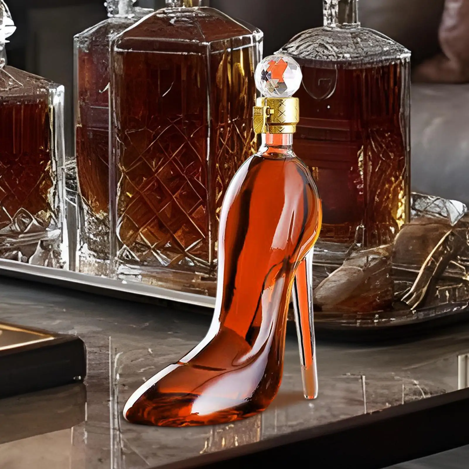 Wine Decanter High-Heeled Shoes Shaped Whiskey Glass Decanter Bottle With Lid 350ml Clear Drinks Container Desktop Ornament for