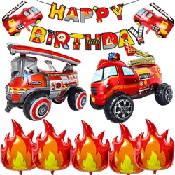 Fire Truck Birthday Party Decoration Foil Balloons Fire Engine Fire Flame Balloons Kid Boy Fireman Theme Birthday Party Supplies