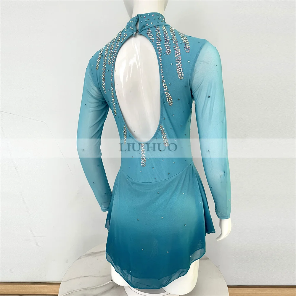 LIUHUO vestito da pattinaggio artistico su ghiaccio donna Aldult Girl personalizza Costume Performance Competition Dance Teens manica lunga rosso blu Kid