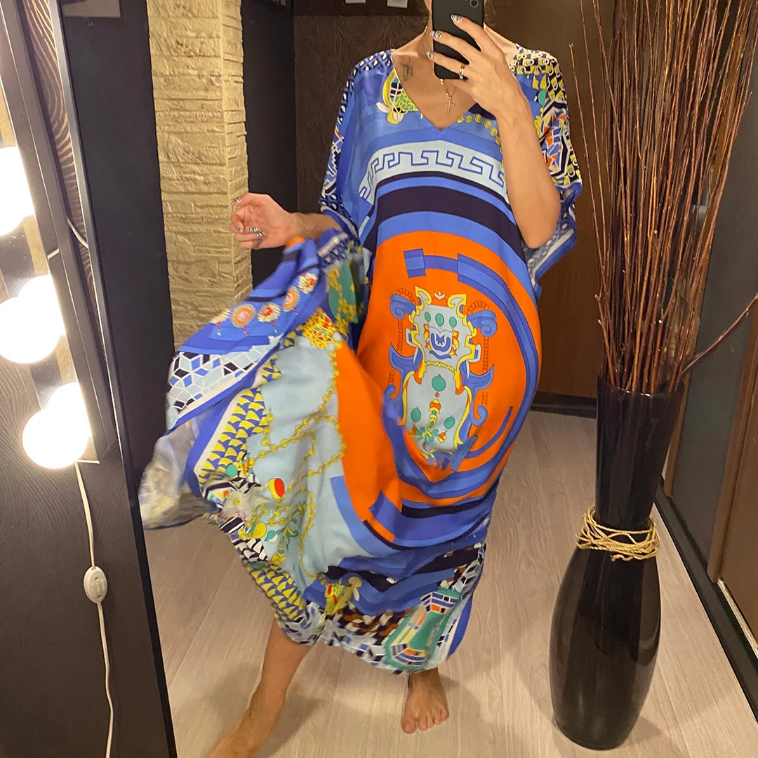 2026 Neues Buntes Kaftan-Tunika Strandkleid Strandmode Strandüberwurf Locker Sitzendes Maxikleid für Damen V4428 – Detail 9