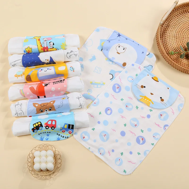 

100% cotton sweat-absorbing towel, baby breathable cartoon all-cotton non-fluorescent four-layer gauze back pad towel