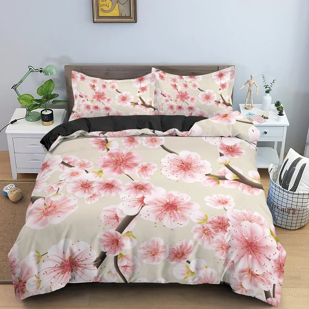 

3D Print Beautiful Cherry Blossoms Comfortable Duvet Quilt Cover Pillowcase Bedding Set Children Bedroom Decoration Home Textile