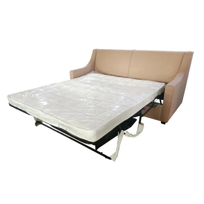 Modern folding beige space-saving apartment hotel compressed 2-seat fabric convertible pull-out sofa