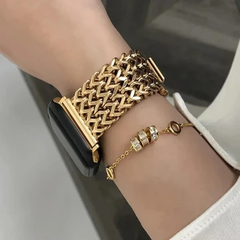 Apple Watch 용 고급 스테인레스 스틸 밴드 9 8 7 6 SE 5 3 45/44/42/41mm 금속 땋은 팔찌 Correa iWatch Ultra 49mm 40 38mm