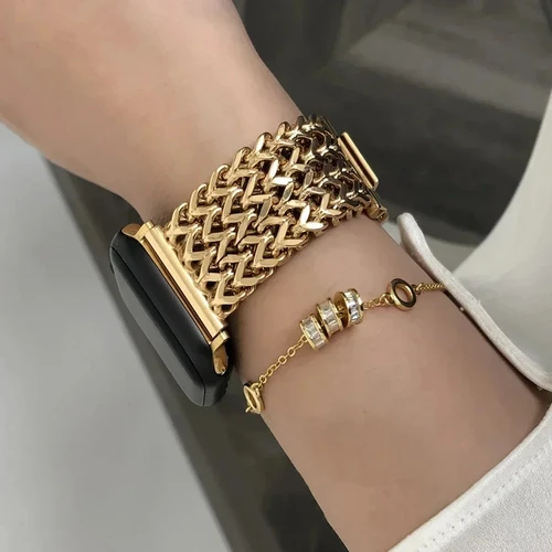 Imagen 1 del producto Correa de acero inoxidable de lujo para Apple Watch 9 8 7 6 SE 5 3 45/44/42/41mm pulsera trenzada de Metal Correa iWatch Ultra 49mm 40 38mm