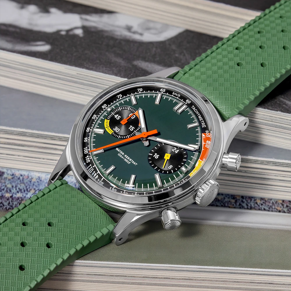 ADDIESDIVE Custom Logo VK64 Herrenuhr AD2529 Chronograph Quarzuhr 38mm Fluorkautschuk-Armband BGW9 Leuchtend 100m Wasserdicht