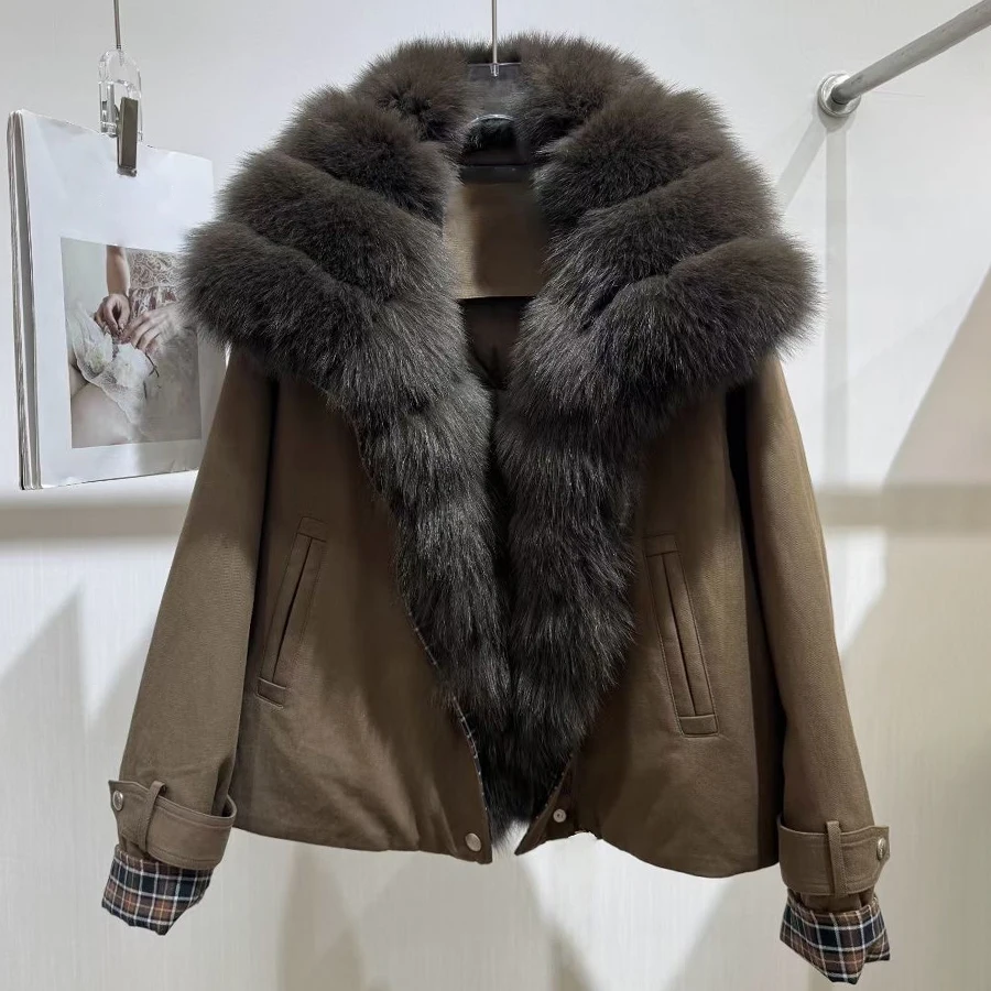 Real Fox Fur Coat With Lapel Genuine Fur Down Coats With Fox Fur Trim Warm Goose Down Coats  Luxury Woman Winter Jacket